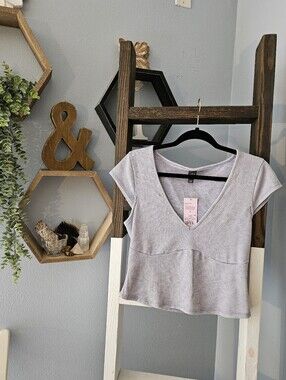 wild fable Heather Gray Ribbed V-Neck Crop Top